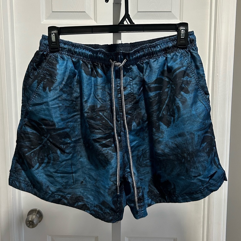 Speedo Palm Print Black & Blue Swim Trunks